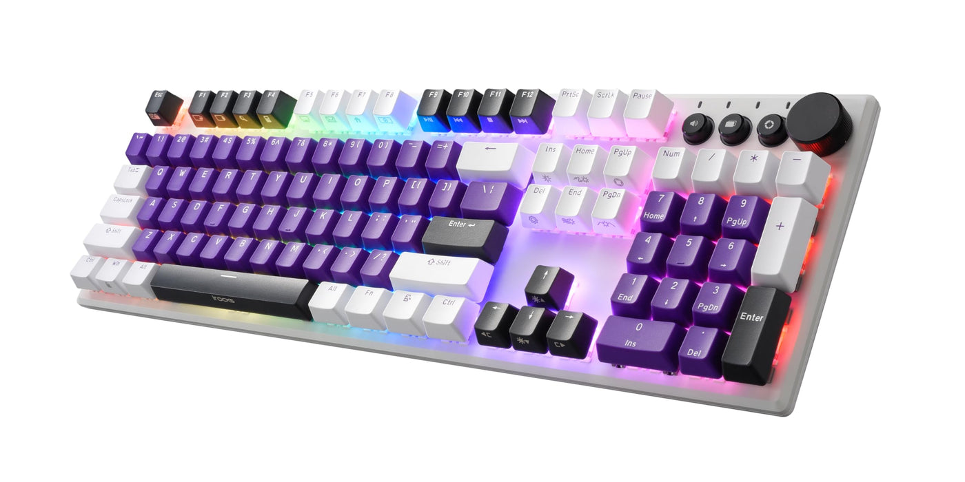 iRocks K74R Wireless RGB Rechargeable Illuminated Mechanical Gaming Keboard, Hot-Swappable Gateron Switches, Easy-to-Clean Floating Design, PBT 107 Keys NKRO, Detachable USB-C Cable - White Amethyst