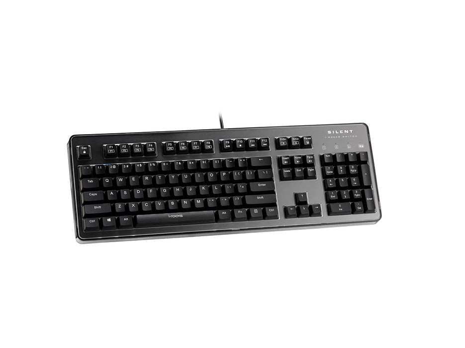 i-rocks K76M Custom Silent Mechanical Keyboard 104 Keys, with Swappable Panel (4 Skins Included), Transparent Housing and Onboard Memory for Macro Recordings (i-rocks Silent Red Switches, Black)