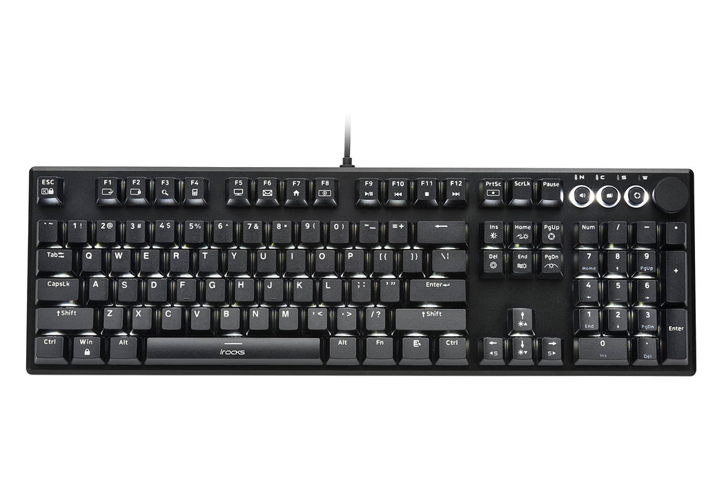 i-rocks K74M Illuminated Mechanical Keyboard - with Gateron hot swappable switches - 107keys, USB-C Detachable Cable, PBT Double Shot keycaps- with Smart Wheel Mode Under Windows 10 - Black