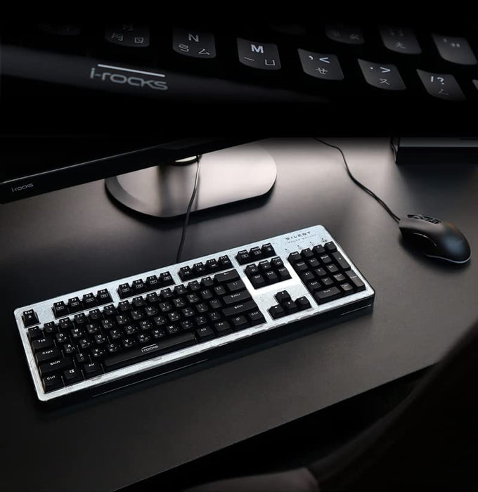 i-rocks K76M Custom Silent Mechanical Keyboard 104 Keys, with Swappable Panel (4 Skins Included), Transparent Housing and Onboard Memory for Macro Recordings (i-rocks Silent Red Switches, Black)
