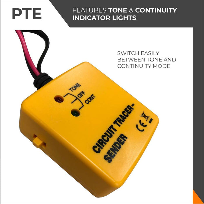 PTE™ Wire Tracer & Circuit Tester -Tone Generator & Probe Kit - Find & Trace Wires & Cables, Test Circuit Continuity, Network Telephone Line, Coaxial, Automotive - Features Alligator Clips & RJ11 Plug