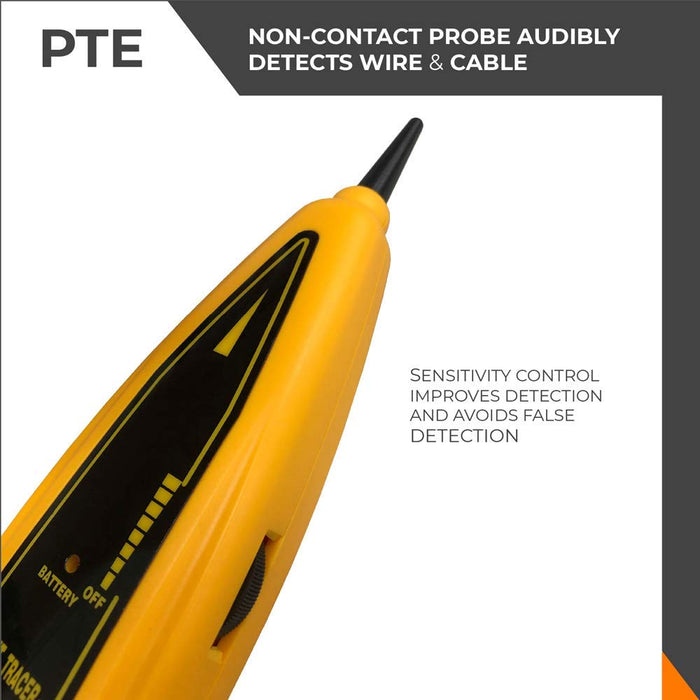 PTE™ Wire Tracer & Circuit Tester -Tone Generator & Probe Kit - Find & Trace Wires & Cables, Test Circuit Continuity, Network Telephone Line, Coaxial, Automotive - Features Alligator Clips & RJ11 Plug