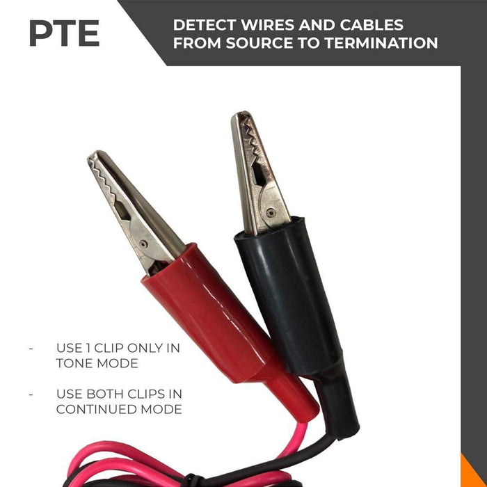 PTE™ Wire Tracer & Circuit Tester -Tone Generator & Probe Kit - Find & Trace Wires & Cables, Test Circuit Continuity, Network Telephone Line, Coaxial, Automotive - Features Alligator Clips & RJ11 Plug