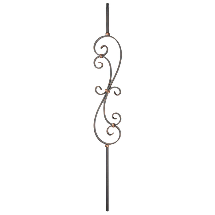 Myard Spindle Scroll 1/2 Inches Square Iron Stair Balusters, 44 Inches 5-Pack (Satin Black + Oil-Rubbed Copper)